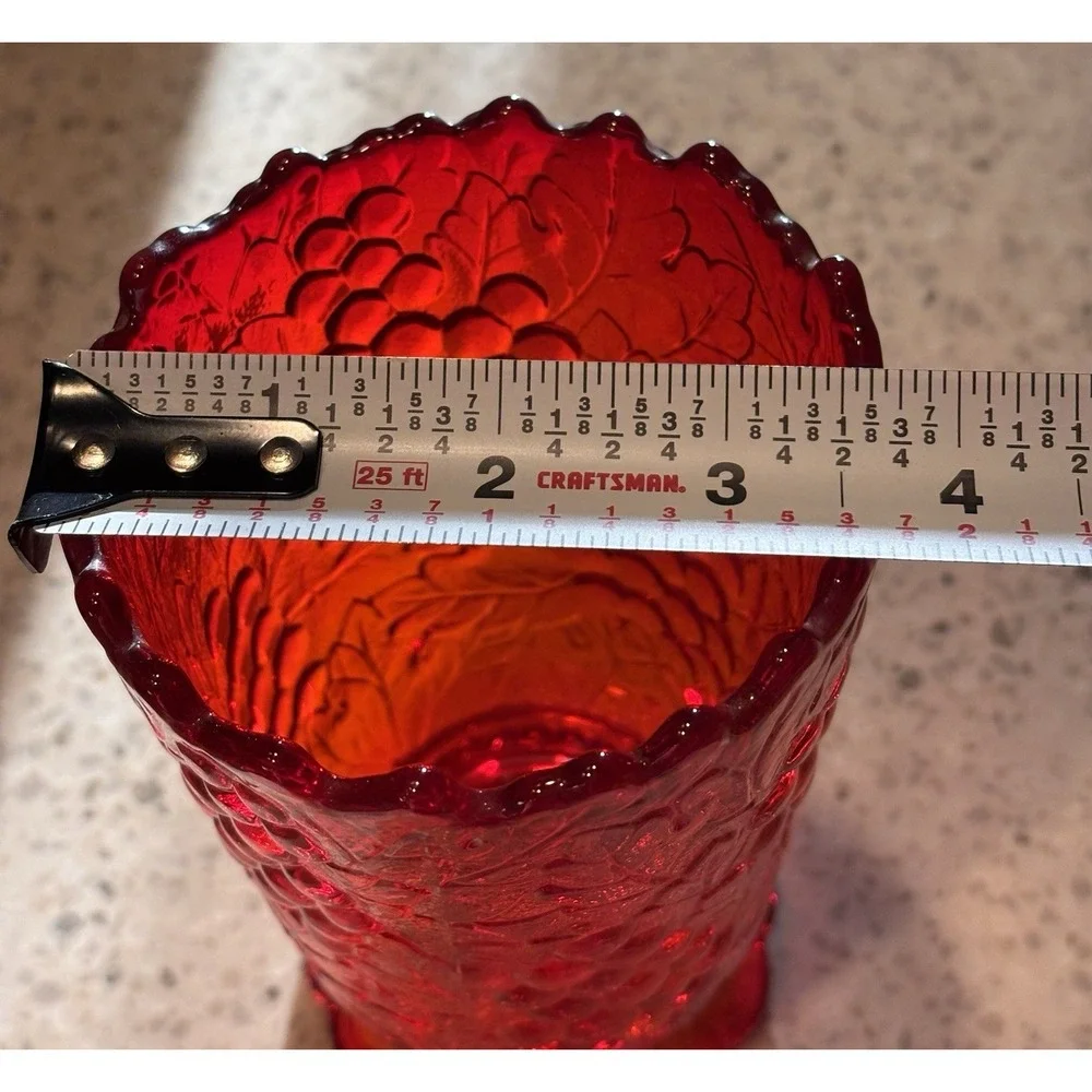 Vintage Imperial Glass Amberina Grape Vase Red Orange UV Glow Cadmium